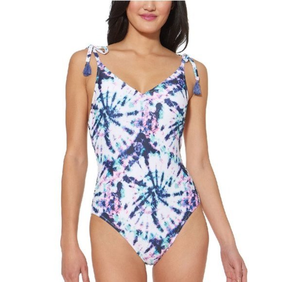 Jessica Simpson Tie-Dyed Tie-Shoulder Swimsuit - Picture 1 of 3